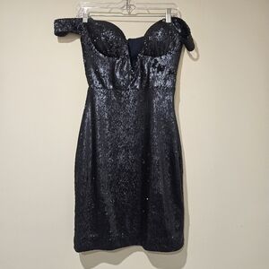 House Of London Elegant Sequin Off-Shoulder Dress, Size Small